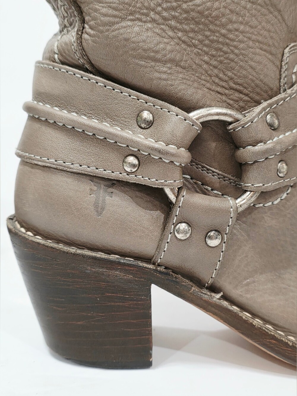 Frye 77376 GRAY Leather Boot Riding Moto Harness 12R Biker Ride Women 6.5 M Used - Picture 9 of 16